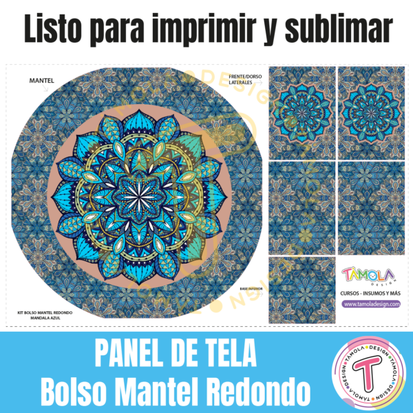 Bolso Mantel Redondo - Mandala Azul - Panel para Sublimar