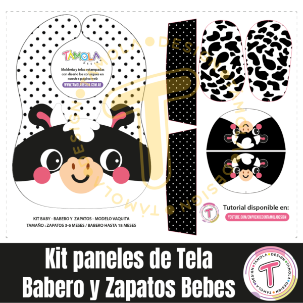 Kit Baby – Vaquita - Patrones Digitales  (babero + zapatitos)