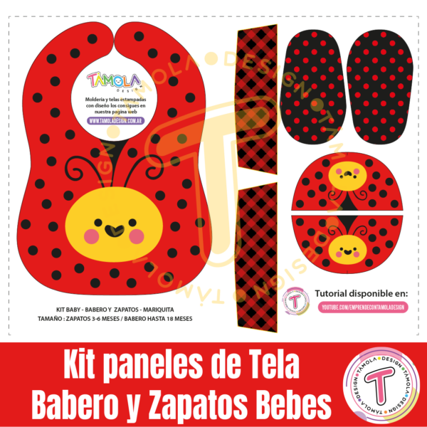 Kit Baby – Mariquita - Patrones Digitales  (babero + zapatitos)